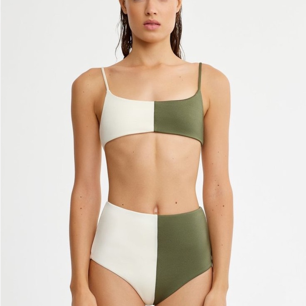 NWT Significant Other Lila Bandeau Bikini Set in Khaki & Cream S & M